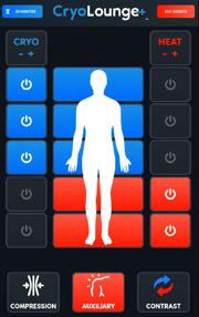Zone selection screen — cold zones in blue, heat zones in red
