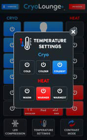 Temperature settings — cryo and heat levels