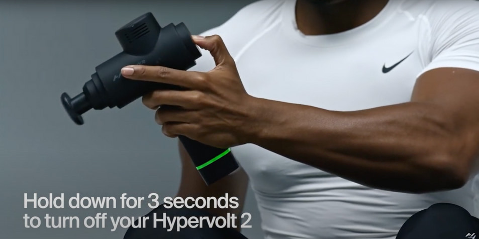 Hold the power button for 3 seconds to turn off the Hypervolt